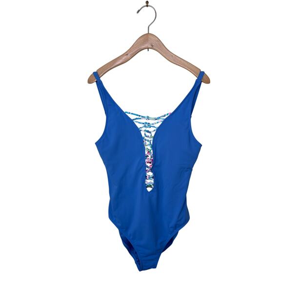 LILLY PULITZER Isle Lattice One Piece Swimsuit Style #001234 Blue Size 8 - Picture 3 of 7
